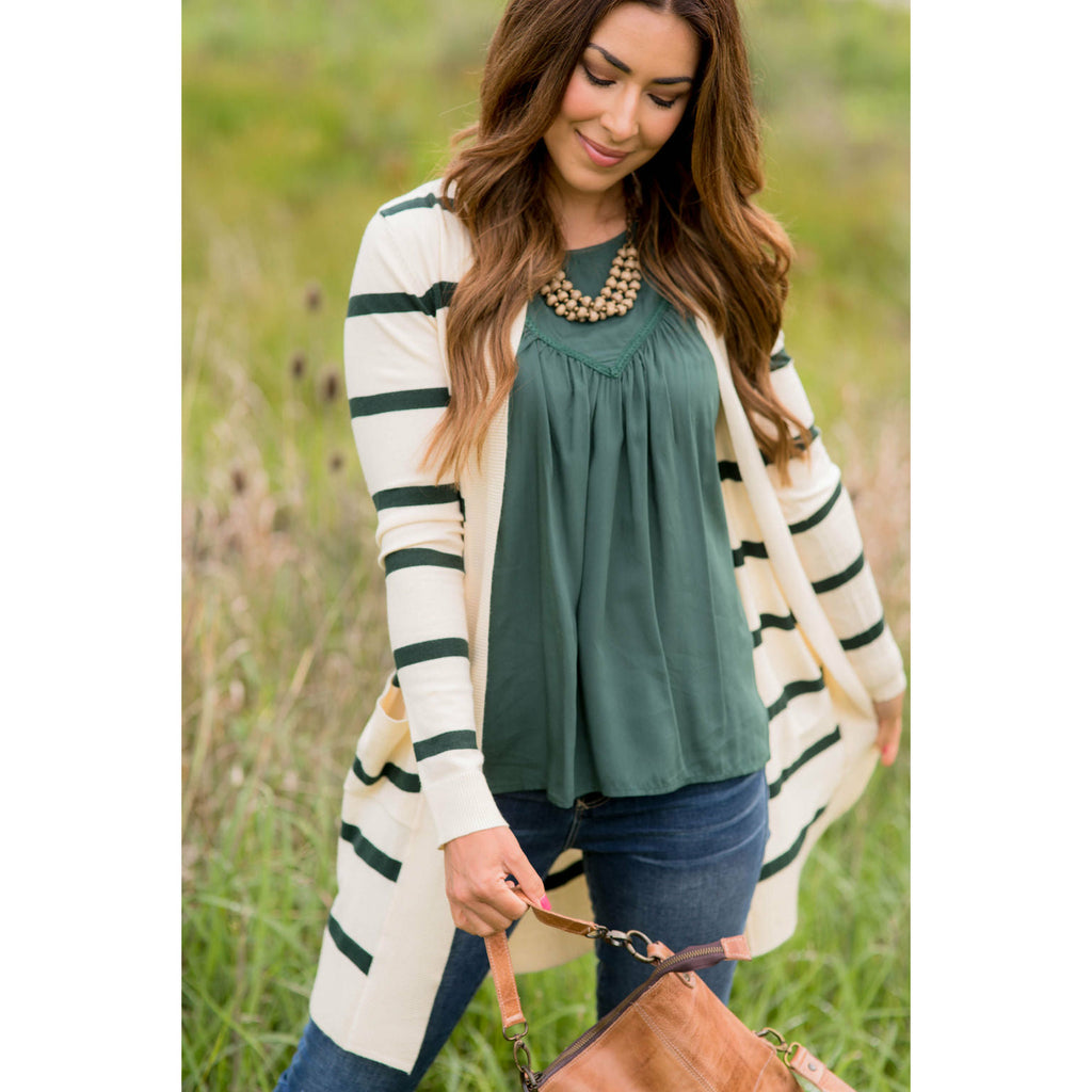 Striped Butter Soft Tunic Cardigan -Cream - Betsey's Boutique Shop