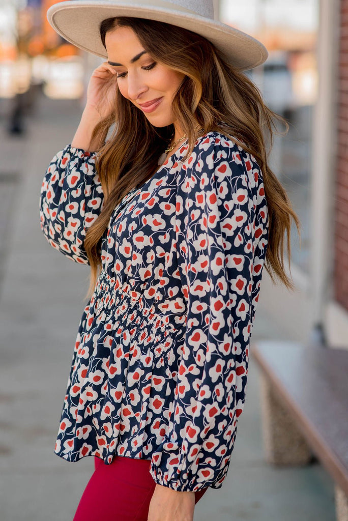 Floral Fun Cinched V Blouse - Betsey's Boutique Shop -