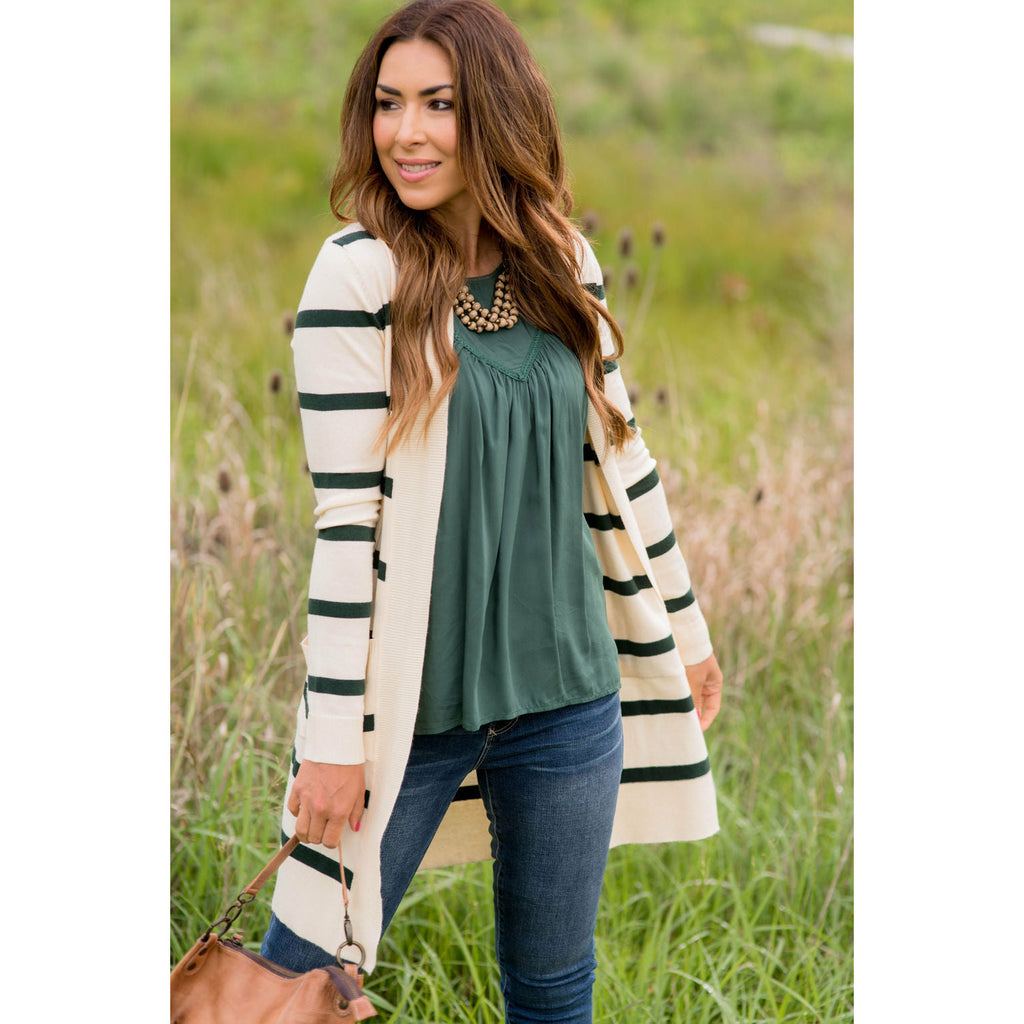 Striped Butter Soft Tunic Cardigan -Cream - Betsey's Boutique Shop