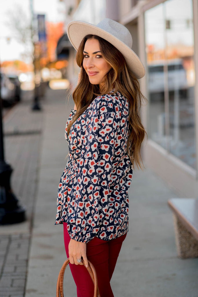 Floral Fun Cinched V Blouse - Betsey's Boutique Shop -