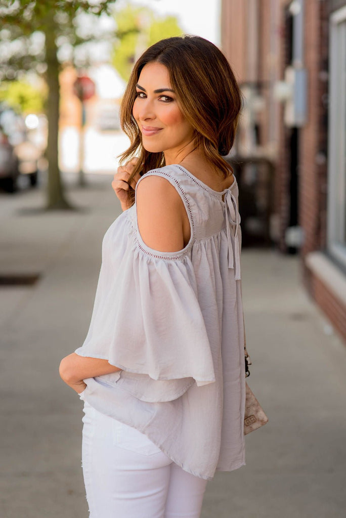 Detailed Cold Shoulder Blouse - Betsey's Boutique Shop -