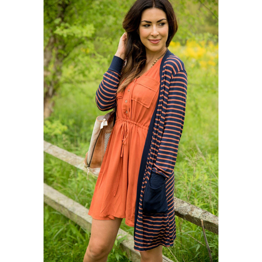 Solid Accent Striped Tunic Cardigan - Betsey's Boutique Shop