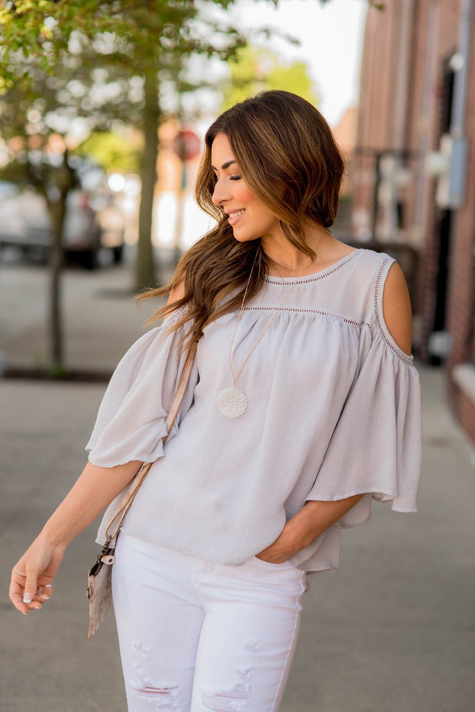 Detailed Cold Shoulder Blouse - Betsey's Boutique Shop -