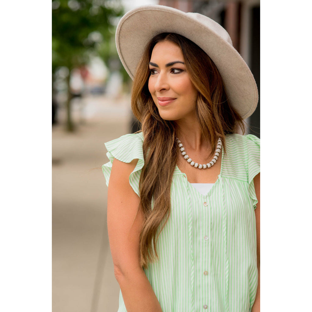 Striped Flutter Trim Tie Tank - Betsey's Boutique Shop