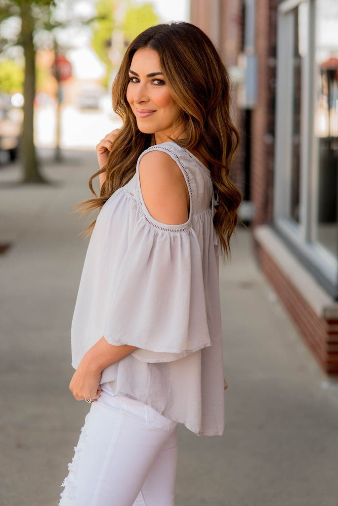 Detailed Cold Shoulder Blouse - Betsey's Boutique Shop -