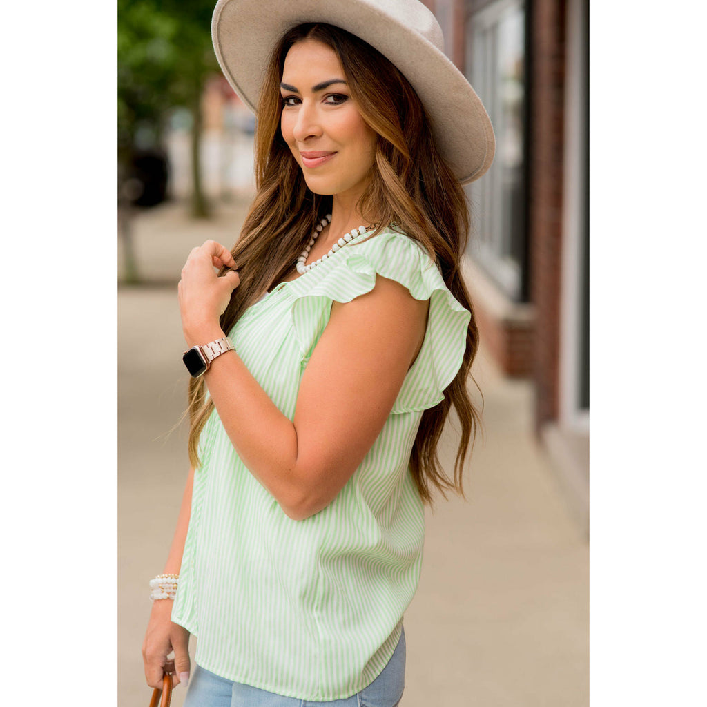 Striped Flutter Trim Tie Tank - Betsey's Boutique Shop