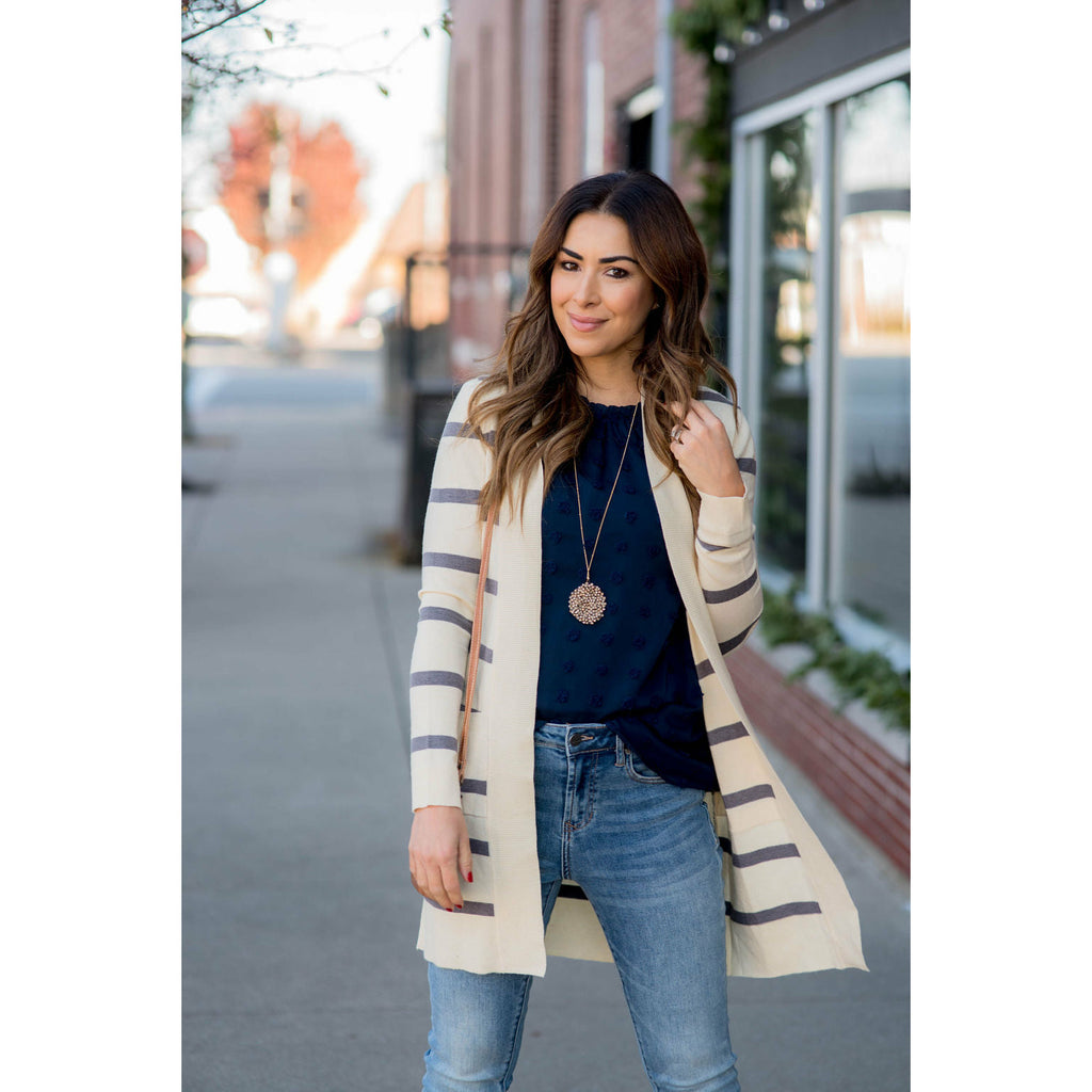 Striped Butter Soft Tunic Cardigan -Cream - Betsey's Boutique Shop