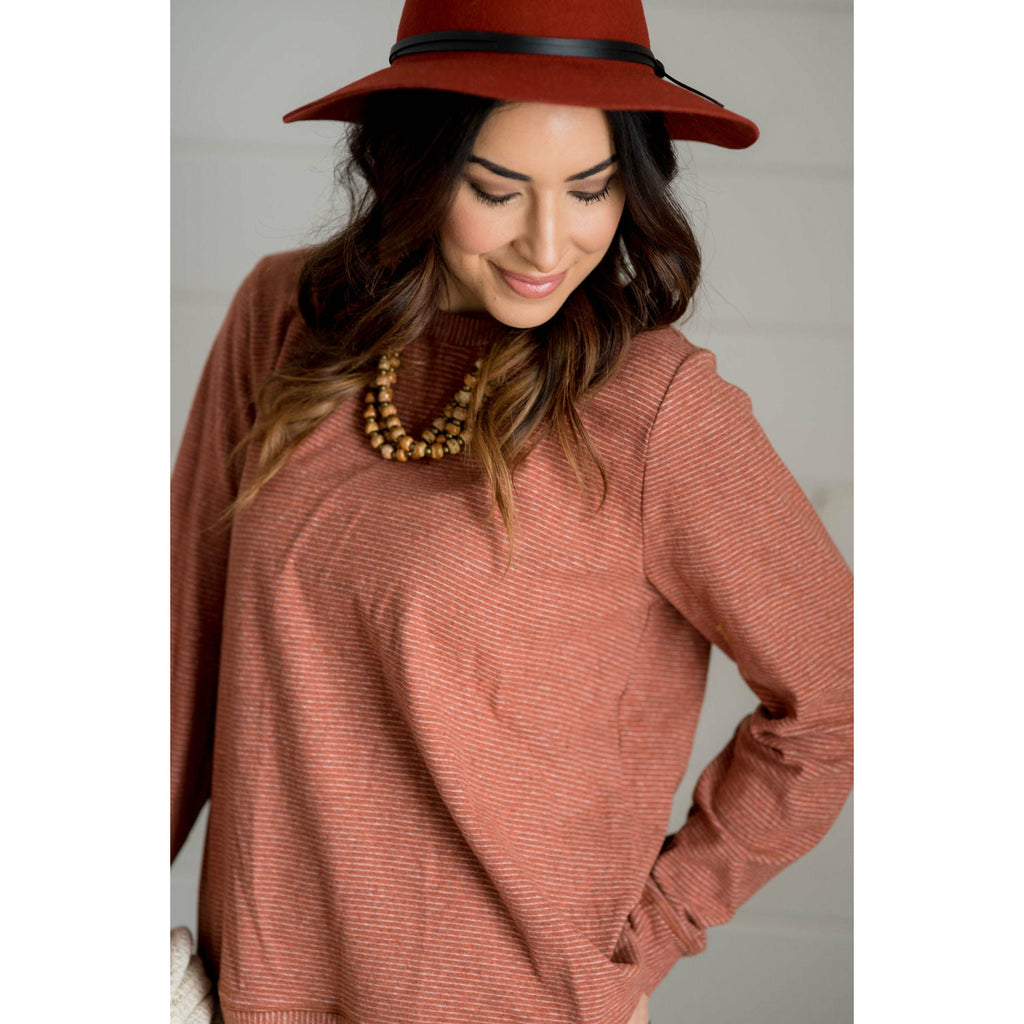 Micro Striped Sweatshirt - Rust - Betsey's Boutique Shop