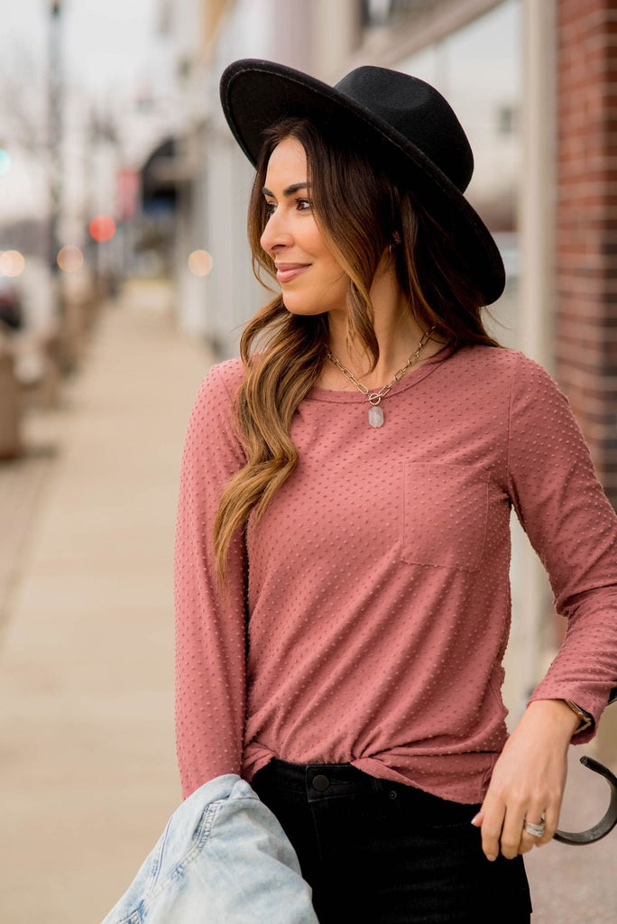 Long Sleeve Swiss Dot Pocket Tee - Betsey's Boutique Shop