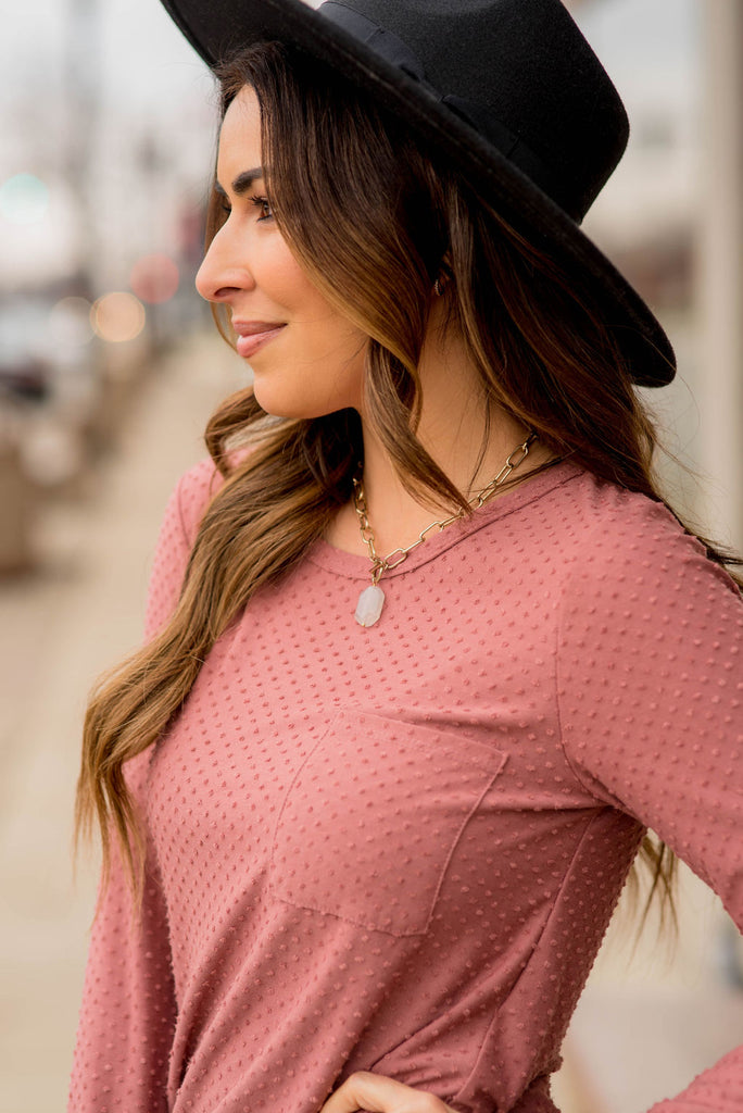 Long Sleeve Swiss Dot Pocket Tee - Betsey's Boutique Shop