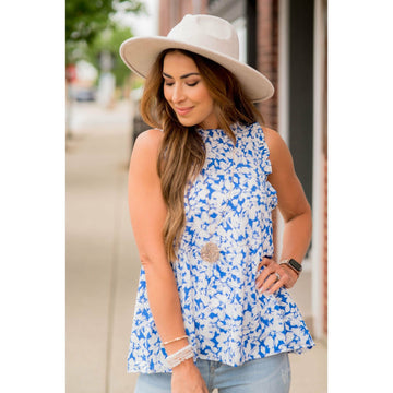 Bold Floral Ruffle Trim Peplum Tank - Betsey's Boutique Shop