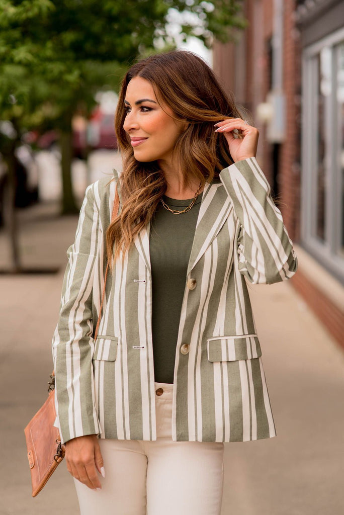 Muted Stripes Blazer - Betsey's Boutique Shop -