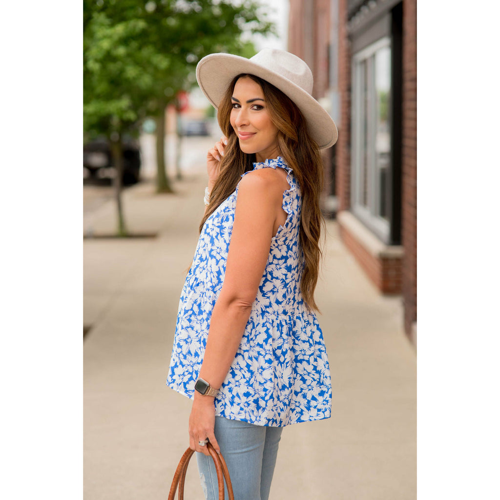 Bold Floral Ruffle Trim Peplum Tank - Betsey's Boutique Shop