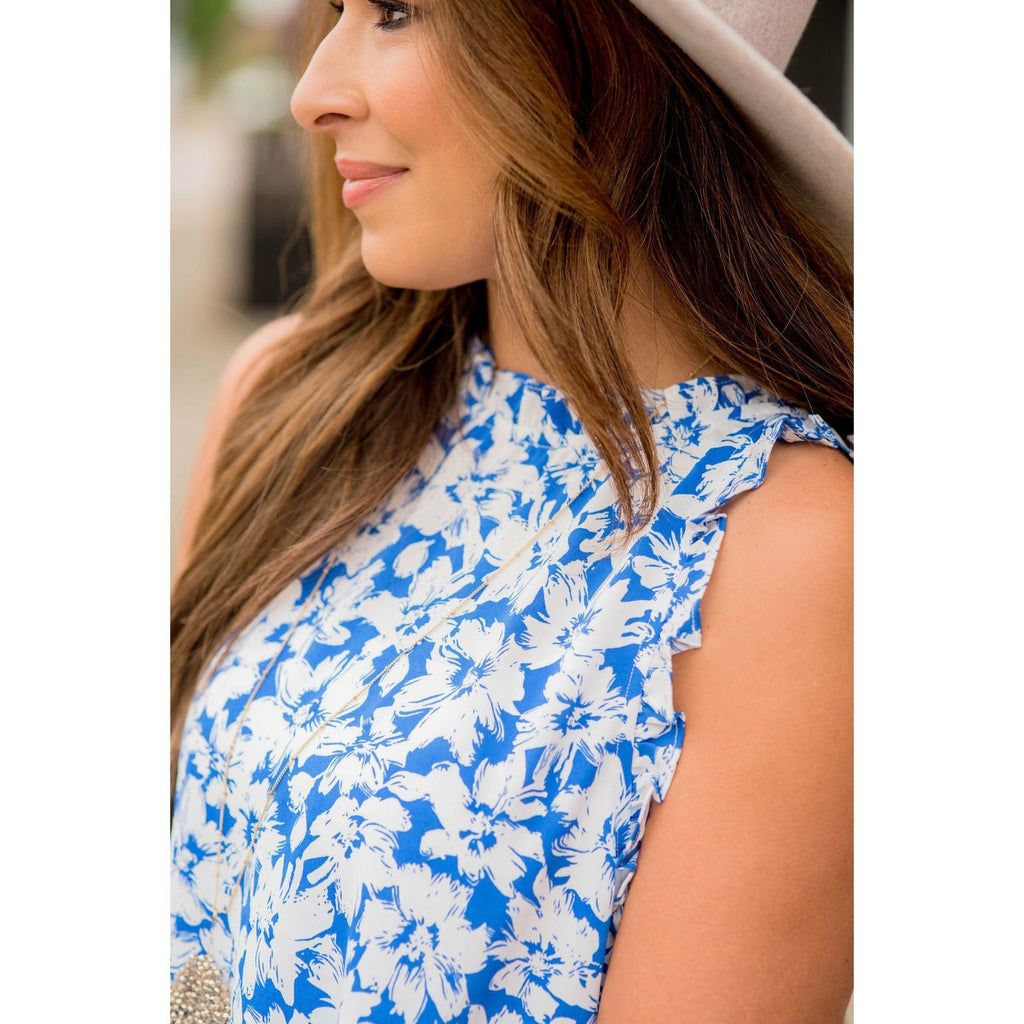 Bold Floral Ruffle Trim Peplum Tank - Betsey's Boutique Shop