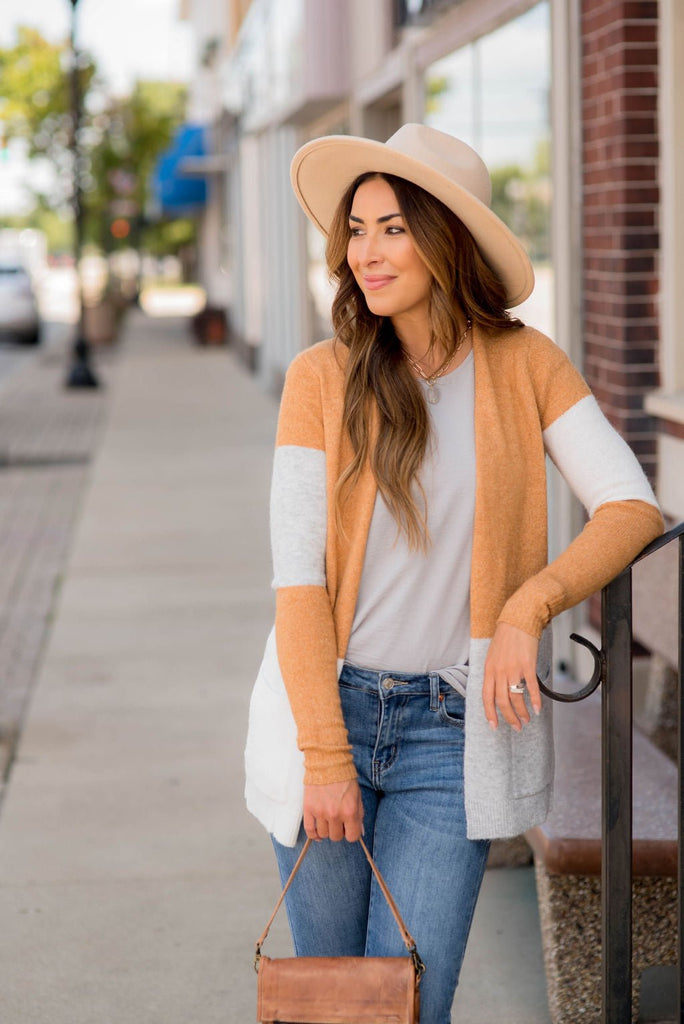 Neutral Blocked Pocket Cardigan - Betsey's Boutique Shop