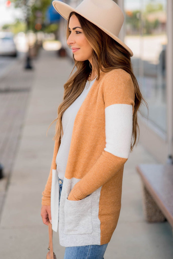 Neutral Blocked Pocket Cardigan - Betsey's Boutique Shop