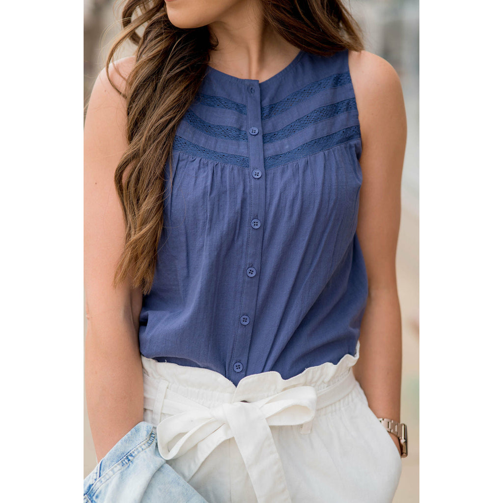 Button Down Knit Tank - Betsey's Boutique Shop - Shirts & Tops