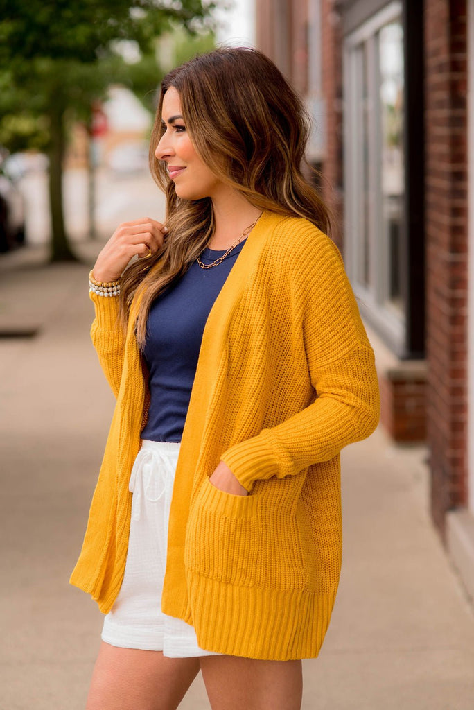 Solid Lapel Knit Cardigan - Betsey's Boutique Shop -