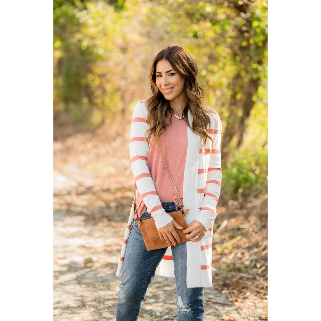 Striped Butter Soft Tunic Cardigan-White - Betsey's Boutique Shop