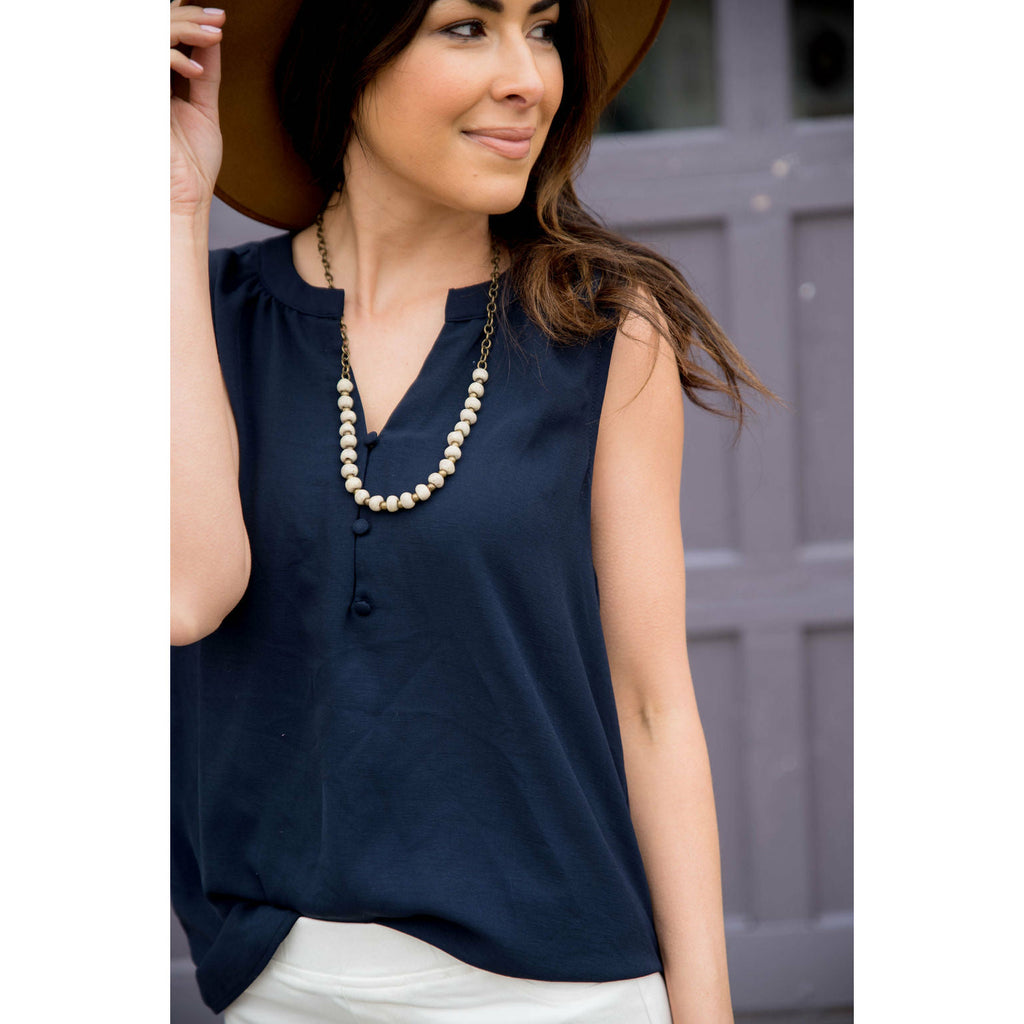 Button Top V-Neck Tank - Betsey's Boutique Shop