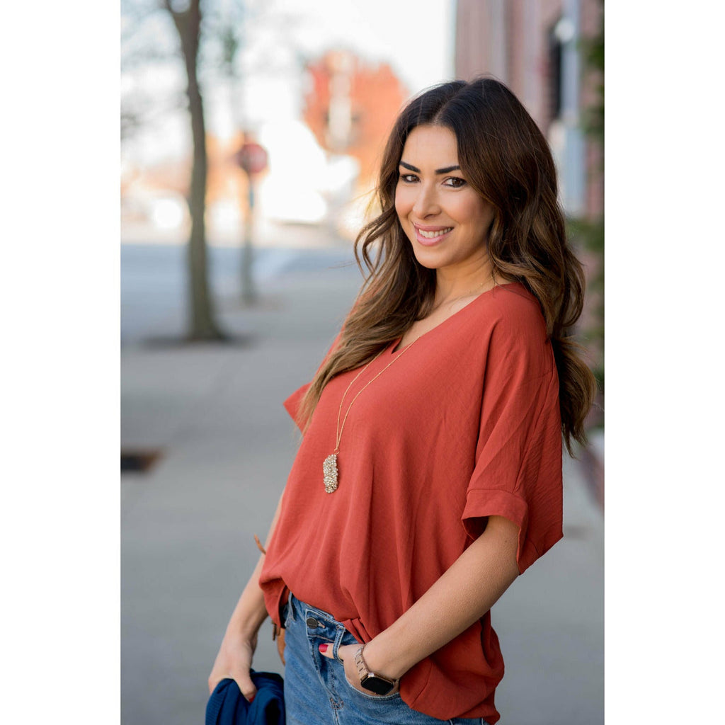 Relaxed V-Neck Blouse - Betsey's Boutique Shop