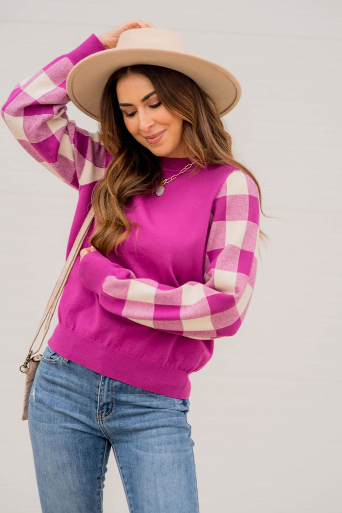 Plaid Relaxed Sleeve Sweater - Betsey's Boutique Shop -