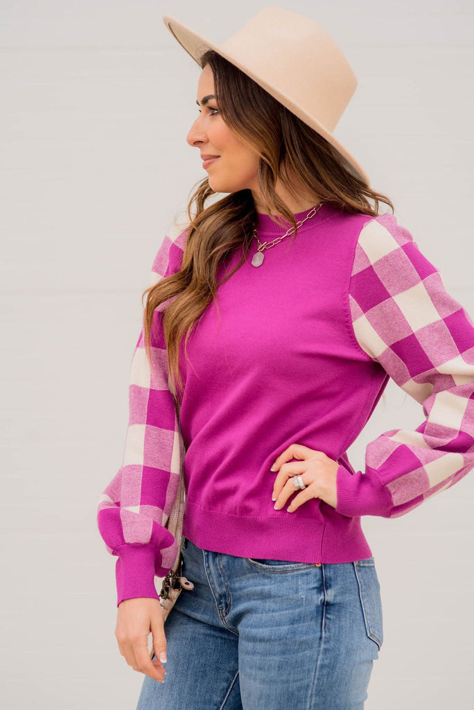 Plaid Relaxed Sleeve Sweater - Betsey's Boutique Shop -