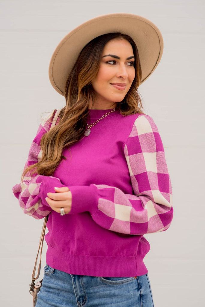 Plaid Relaxed Sleeve Sweater - Betsey's Boutique Shop -