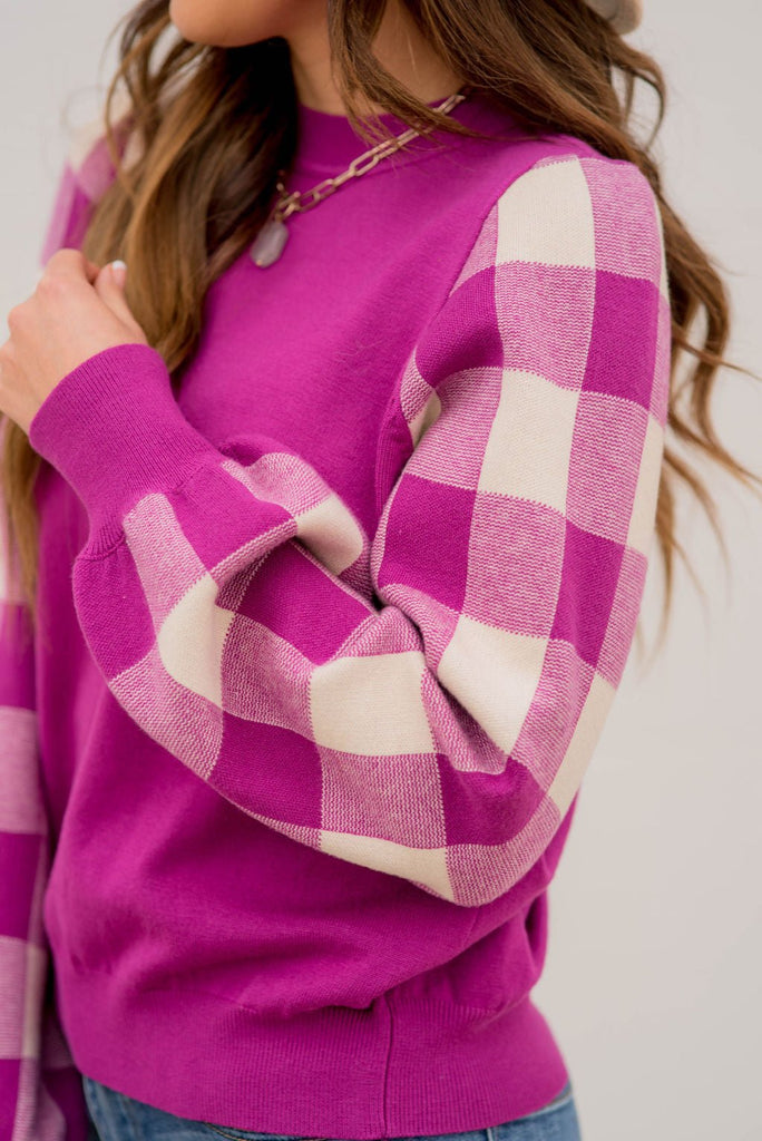 Plaid Relaxed Sleeve Sweater - Betsey's Boutique Shop -