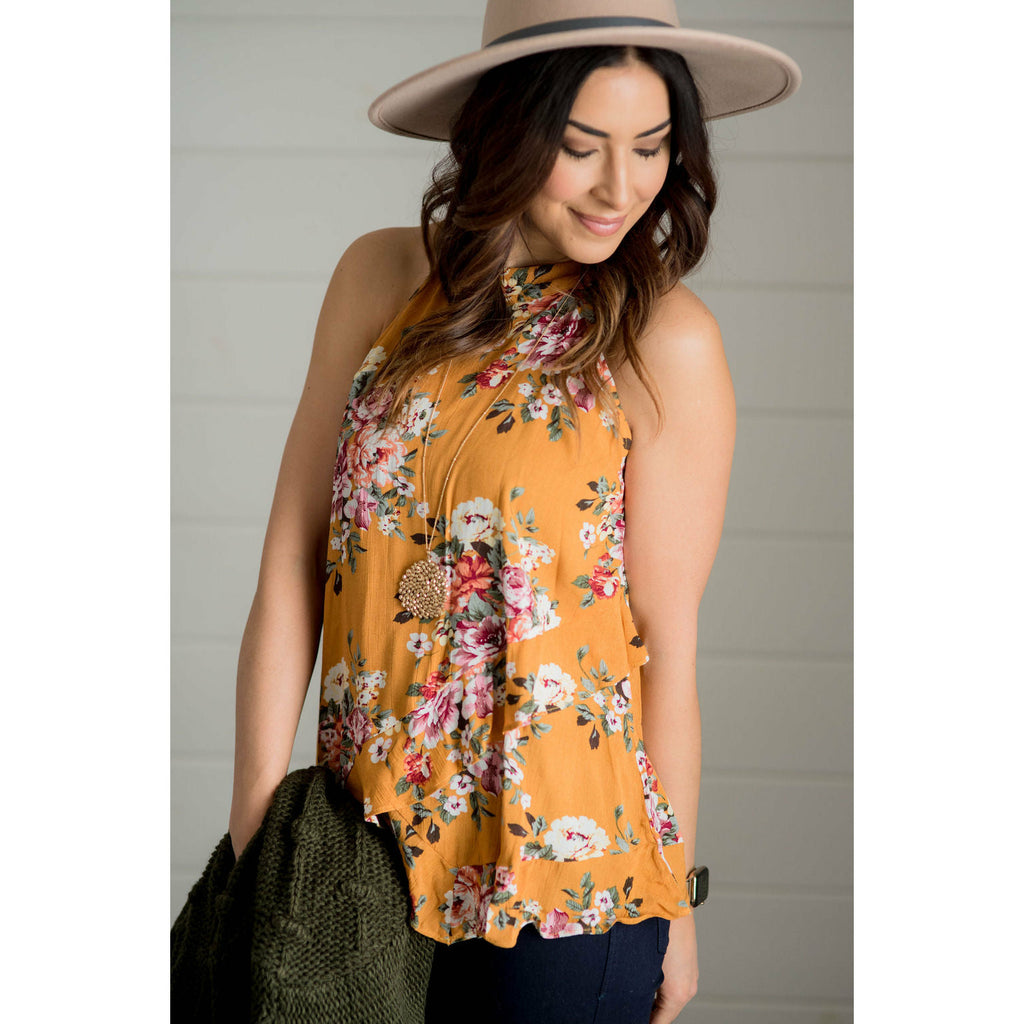 Layered Floral Halter Tank - Betsey's Boutique Shop