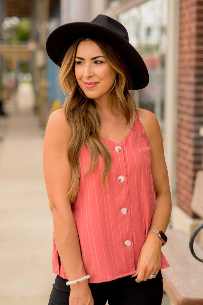 Thin Striped Button Accent Tank - Betsey's Boutique Shop