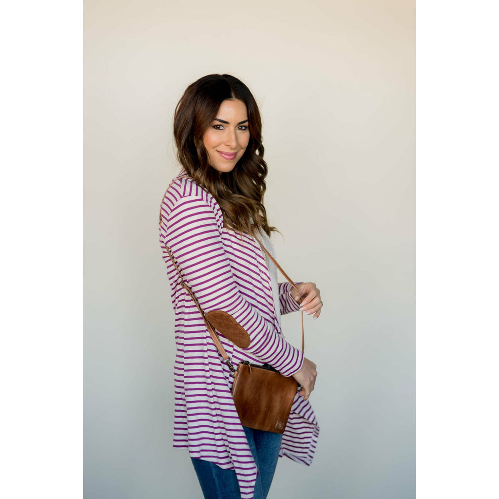 Striped Waterfall Elbow Patch Cardigan - Betsey's Boutique Shop