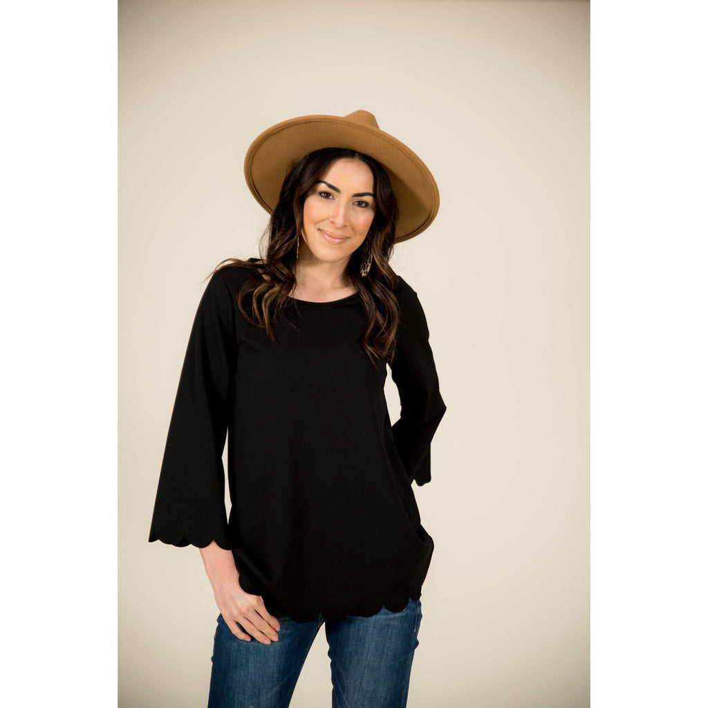 Lightweight Scalloped 3/4 Sleeve Blouse - Betsey's Boutique Shop