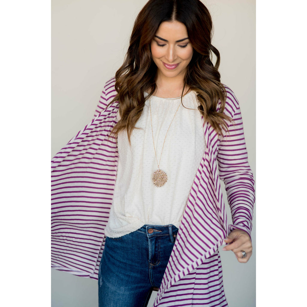 Striped Waterfall Elbow Patch Cardigan - Betsey's Boutique Shop