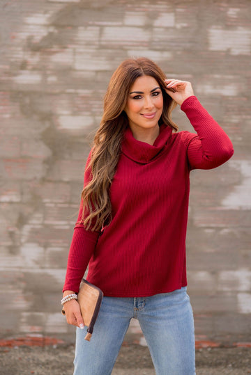 Heavily Ribbed Cowl Neck Tee - Betsey's Boutique Shop -