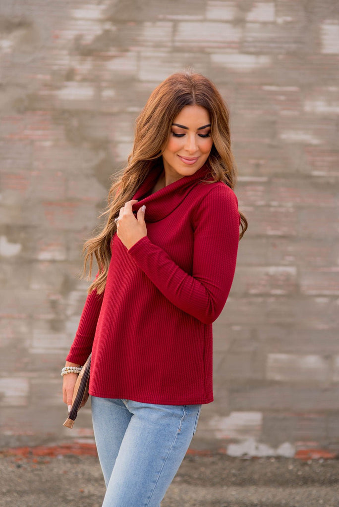 Heavily Ribbed Cowl Neck Tee - Betsey's Boutique Shop -