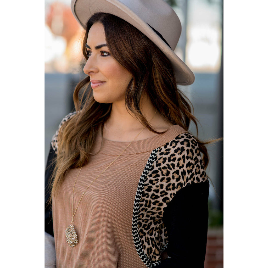 Leopard Shoulder Accent Tee - Betsey's Boutique Shop