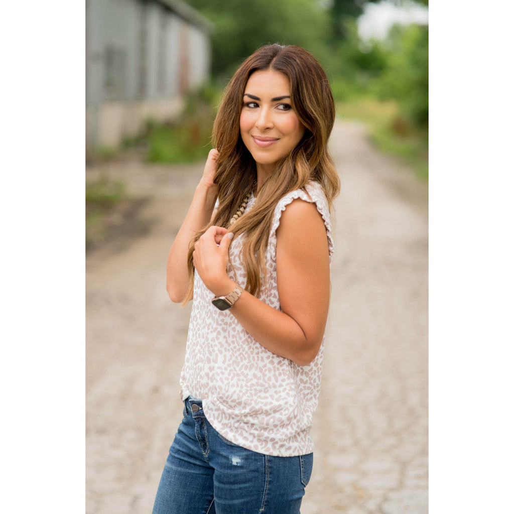 Ruffle Sleeved Leopard Tank - Betsey's Boutique Shop