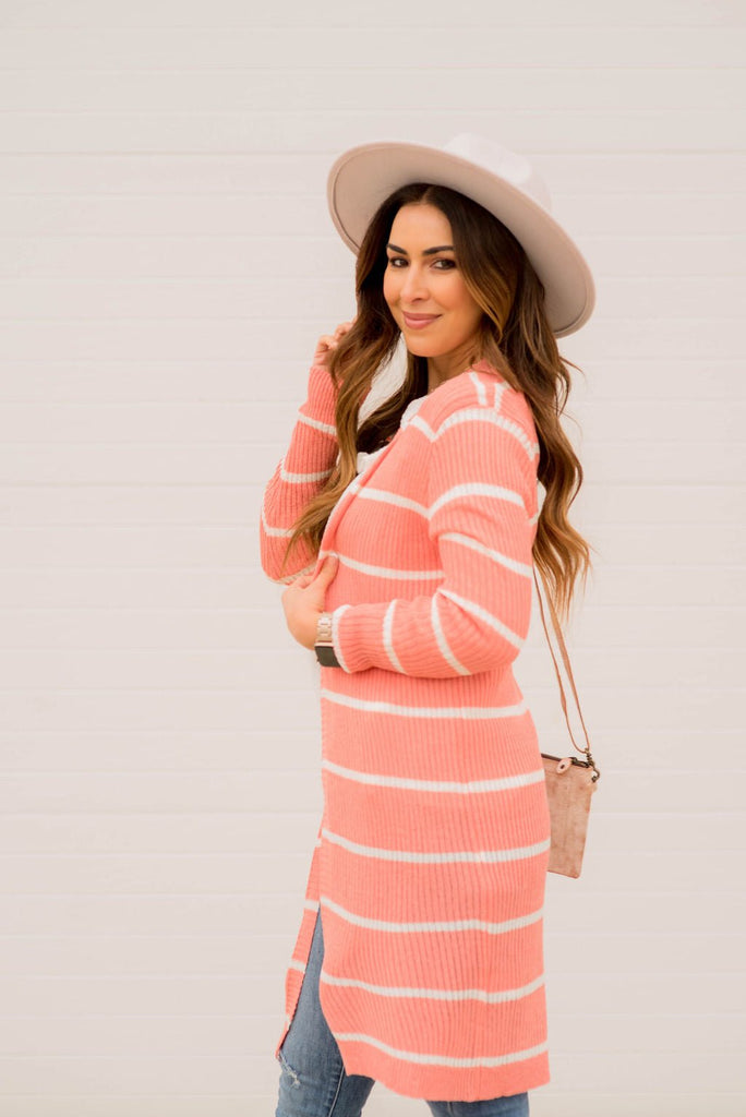 Solid Lightweight Striped Tunic Cardigan - Betsey's Boutique Shop