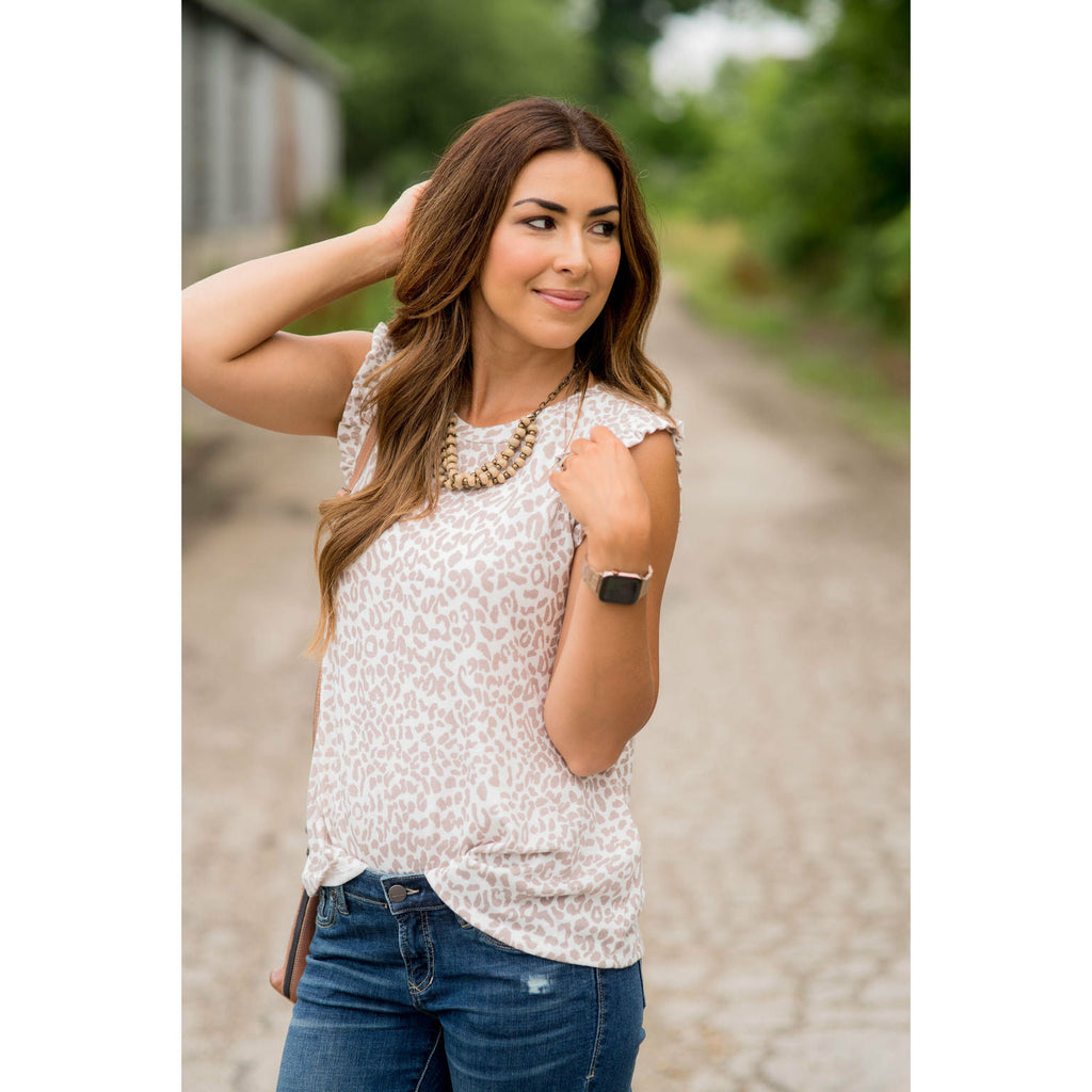 Ruffle Sleeved Leopard Tank - Betsey's Boutique Shop