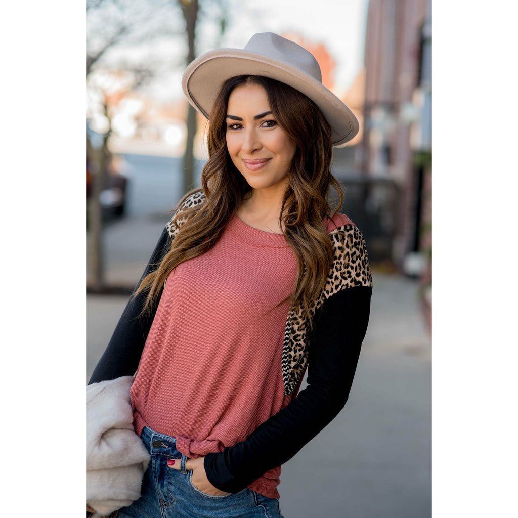 Leopard Shoulder Accent Tee - Betsey's Boutique Shop