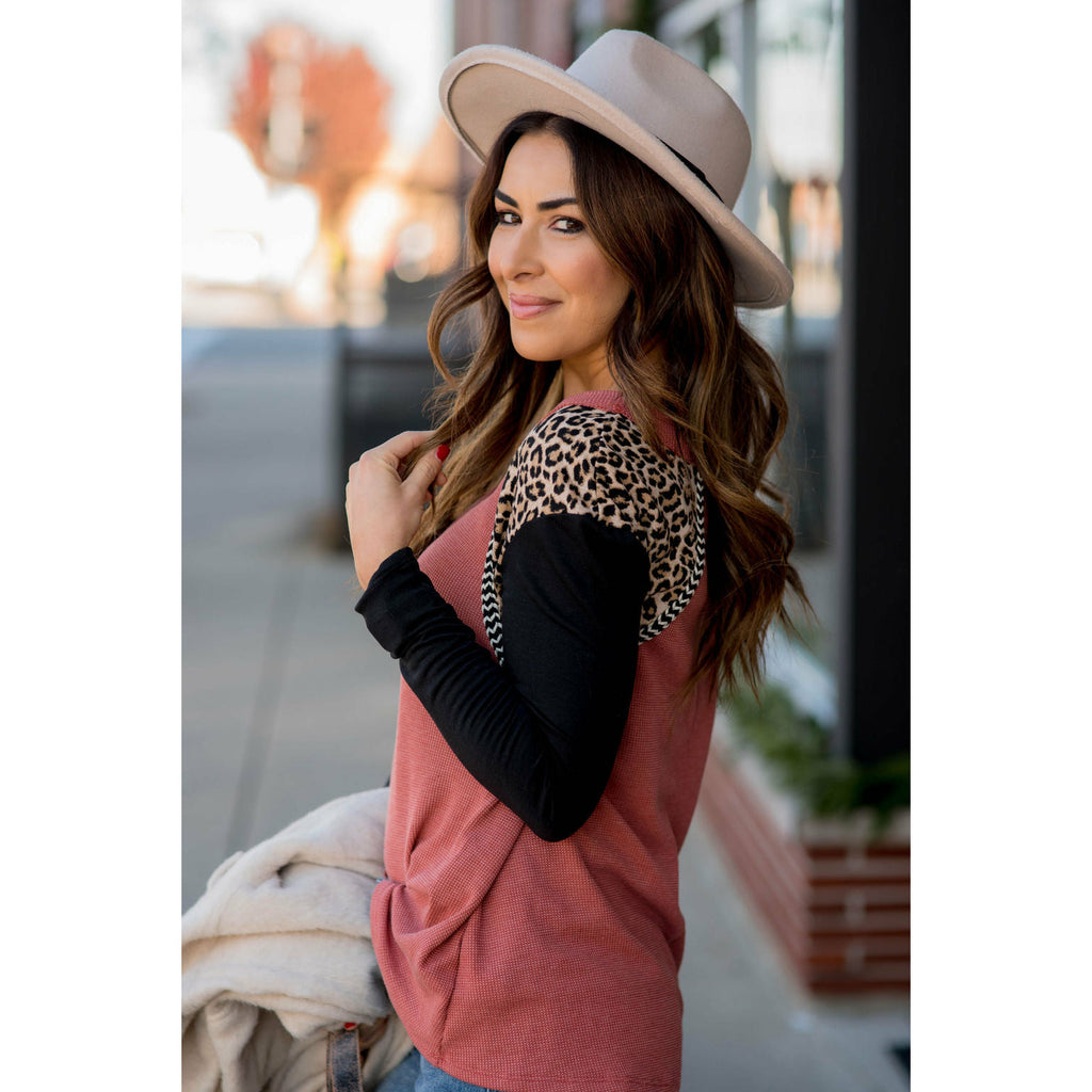 Leopard Shoulder Accent Tee - Betsey's Boutique Shop