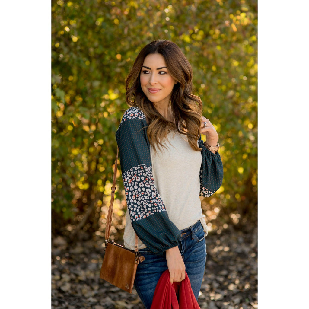 Blooming Sleeves Spotted Leopard Blouse - Betsey's Boutique Shop - Shirts & Tops