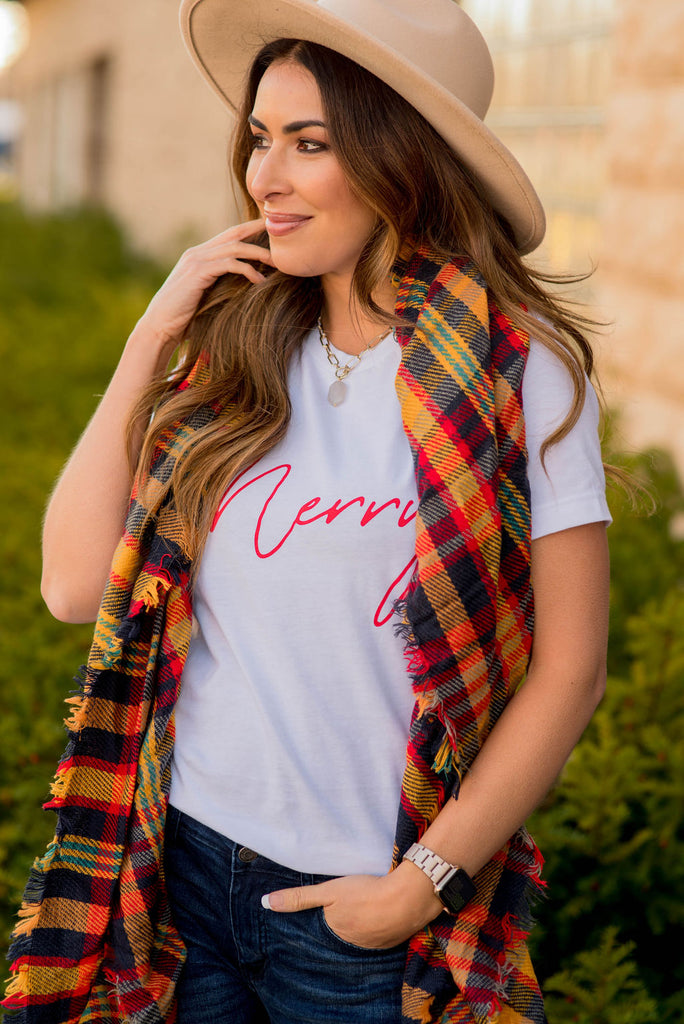 Cursive Merry Graphic Tee - Betsey's Boutique Shop