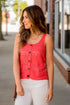 Mixed Knit Button Accent Tank