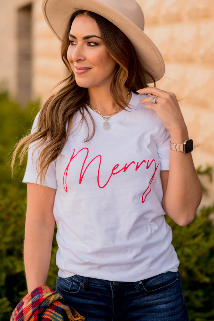 Cursive Merry Graphic Tee - Betsey's Boutique Shop