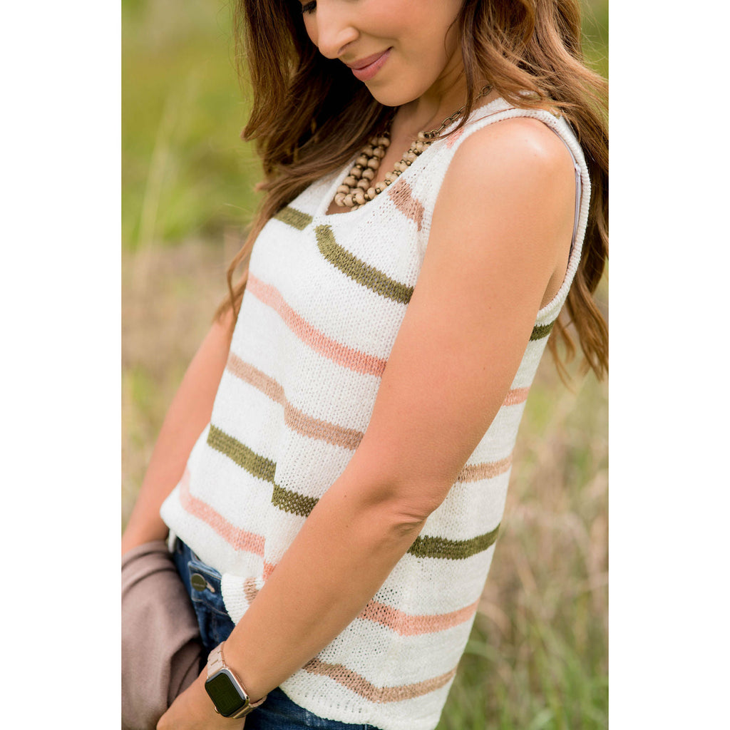 V-Neck Striped Sweater Tank - Betsey's Boutique Shop