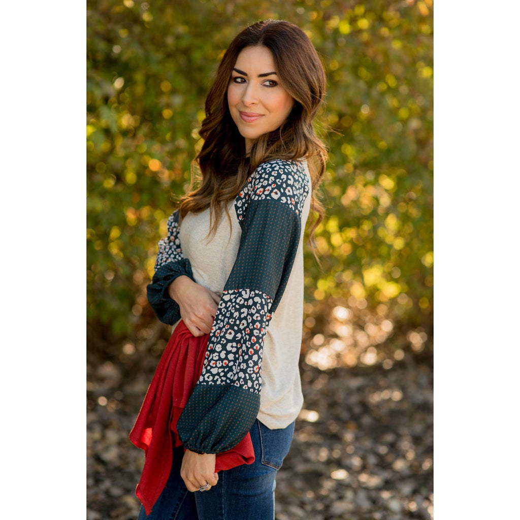 Blooming Sleeves Spotted Leopard Blouse - Betsey's Boutique Shop