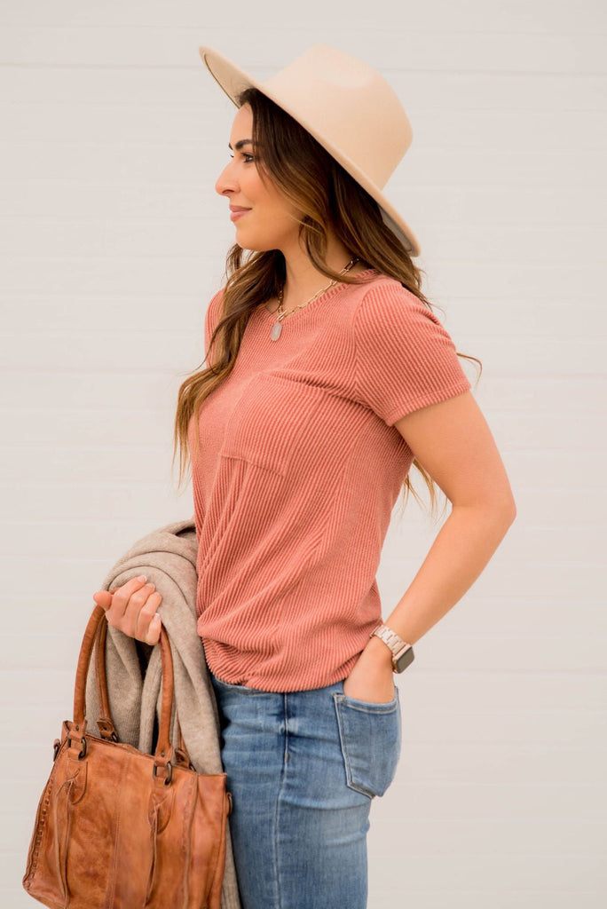 Ribbed Pocket Tee - Betsey's Boutique Shop -