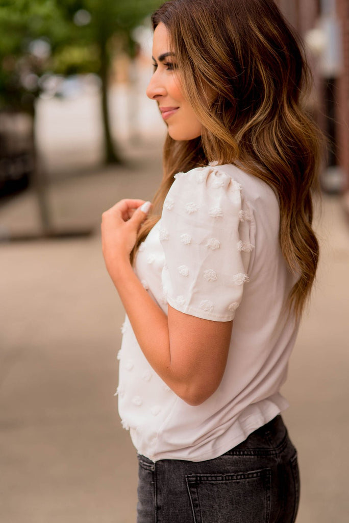 Textured Dot Short Sleeve Blouse - Betsey's Boutique Shop -